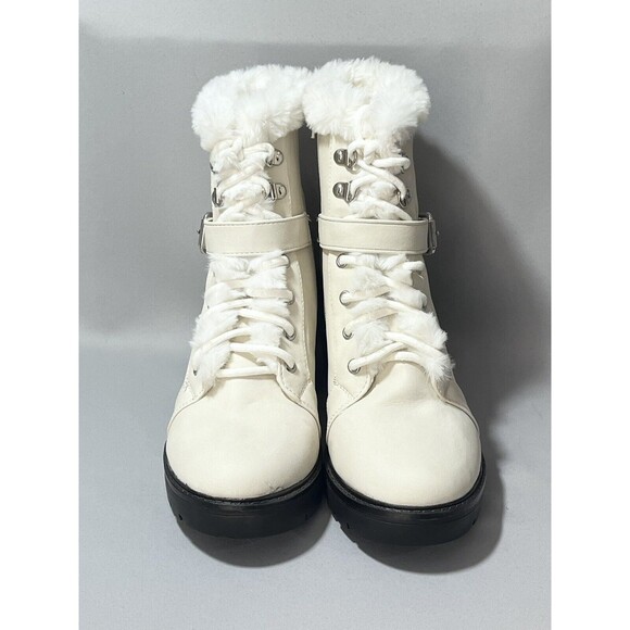 Espirit Leather Blend Chunky Zip Lace Up Boots Faux Fur Trim Sz 8.5 M - Picture 5 of 10